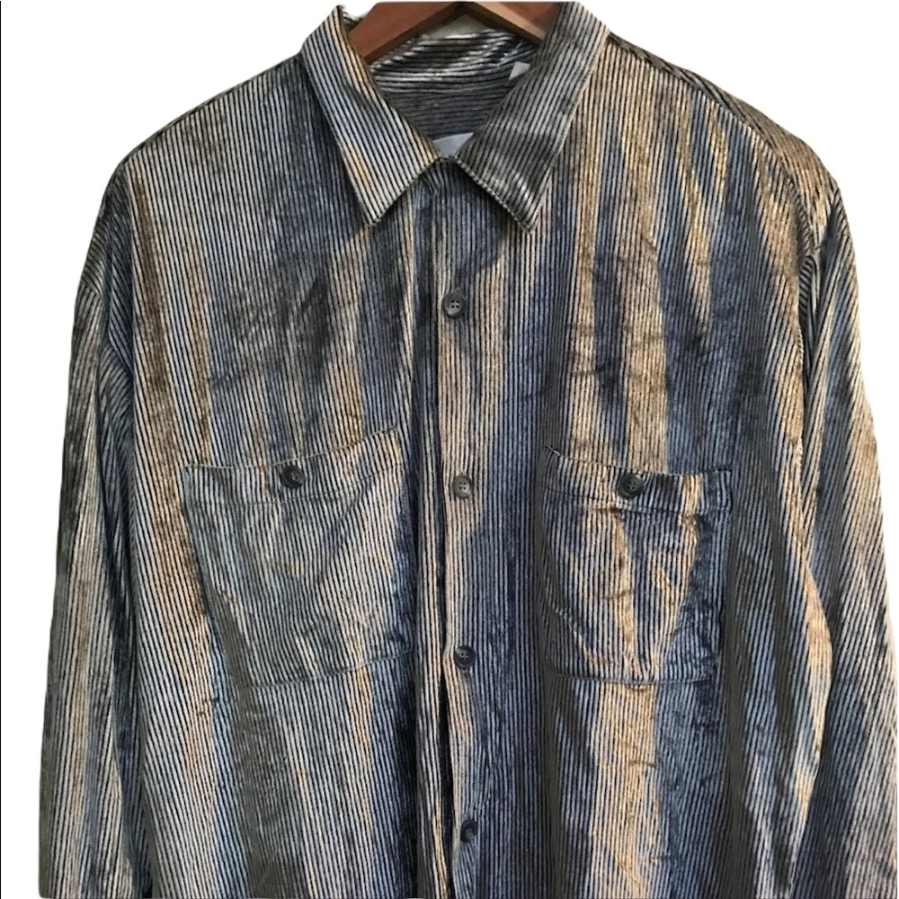 Vtg Jay Y. Ko Studios Silver Corduroy Striped Velvet Button Up Long Sleeve Large